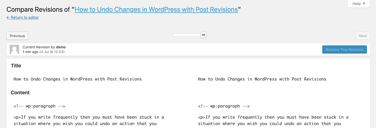 Cómo deshacer cambios en WordPress usando revisiones de publicaciones