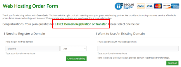 Registro de dominio gratuito de GreenGeeks