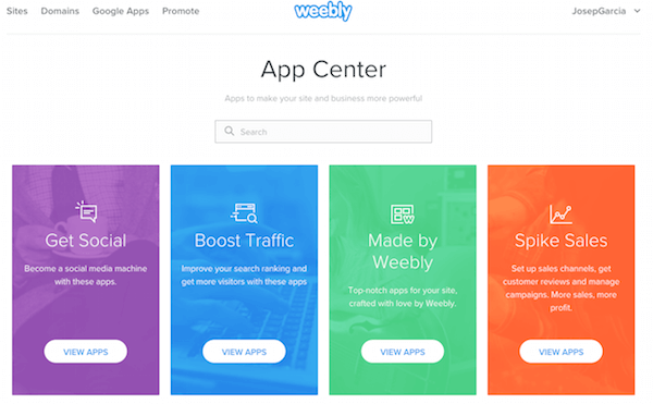 El App Center de Weebly contiene aplicaciones que amplían la funcionalidad de su sitio web.