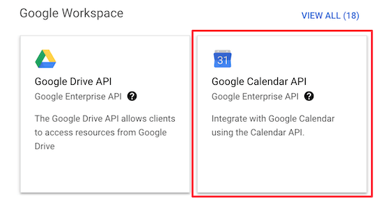 Seleccione la API de Google Calendar