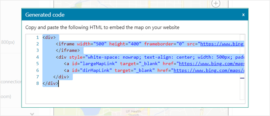 Generar código de inserción para Bing Maps