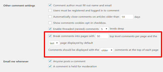 Dividir comentarios en páginas en publicaciones de WordPress