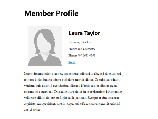 Página única de perfil de empleado en WordPress