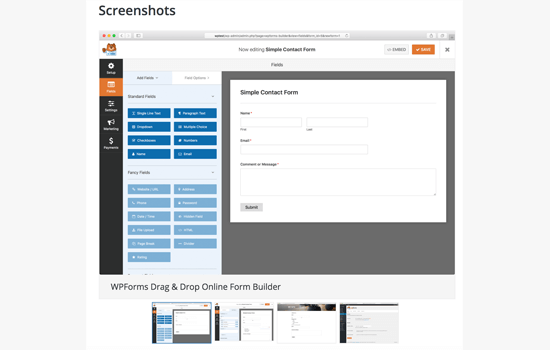 Captura de pantalla del complemento de WordPress - WPForms
