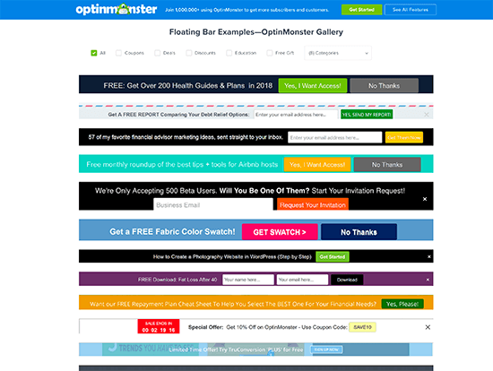 Captura de pantalla de la barra flotante OptinMonster