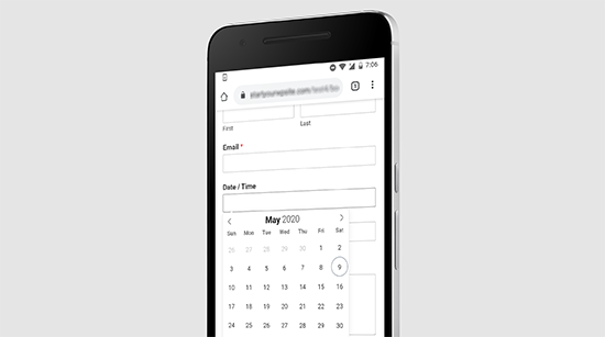 Vista previa móvil de selectores de fecha en formularios de WordPress