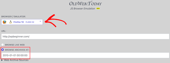 Oldweb.today Introduzca la URL del sitio web