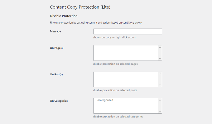 Configuración de protección de contenido de WP