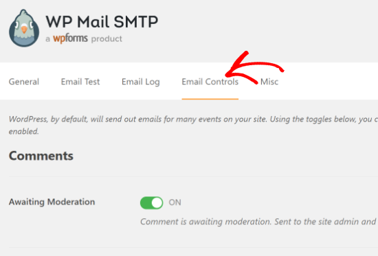 Pestaña de control de correo electrónico en WP Mail SMTP