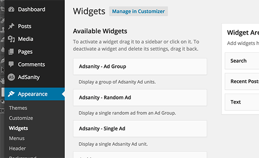 Mostrar anuncios con Adsanity Widget en WordPress