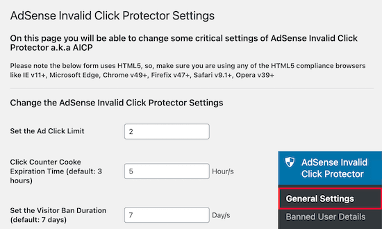 Configuración de protección contra clics no válidos de AdSense