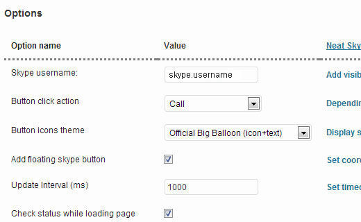 Opciones de configuración para el estado de Skype ordenado