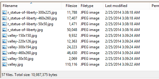 Imágenes almacenadas como diferentes tamaños de imagen en WordPress